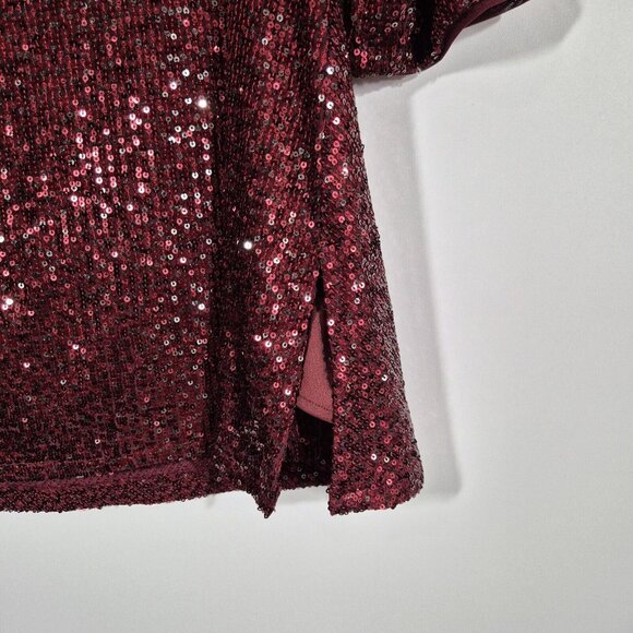 Alex Evenings Women's Size 1X Red Sequined Cowl Neck Blouse Tunic Top Plus (46) - Picture 10 of 14